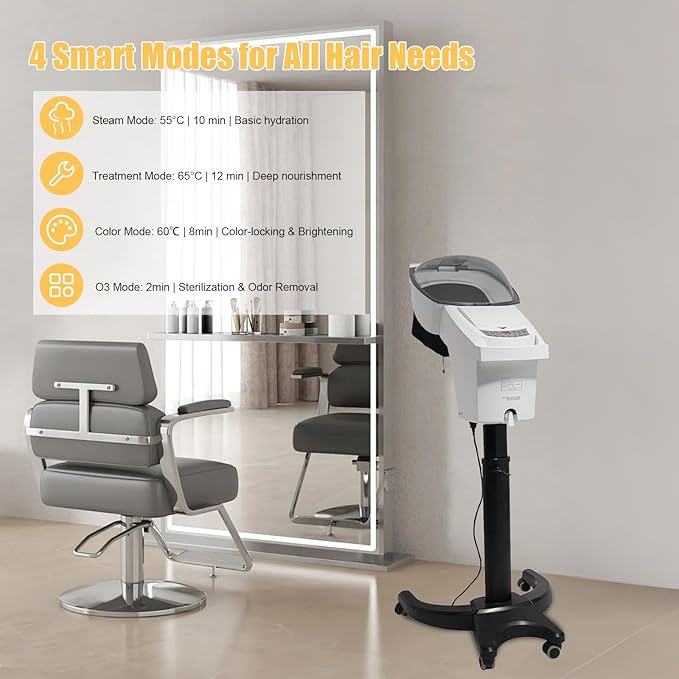 Hair Steamer for Deep Conditioning w/7 Color Light &amp Ozone 700W Micro Mist Scalp Hydration Steamer for Hair Treatment for Natural/Black Hair w/Adjustable Temp for Barbershops (White)