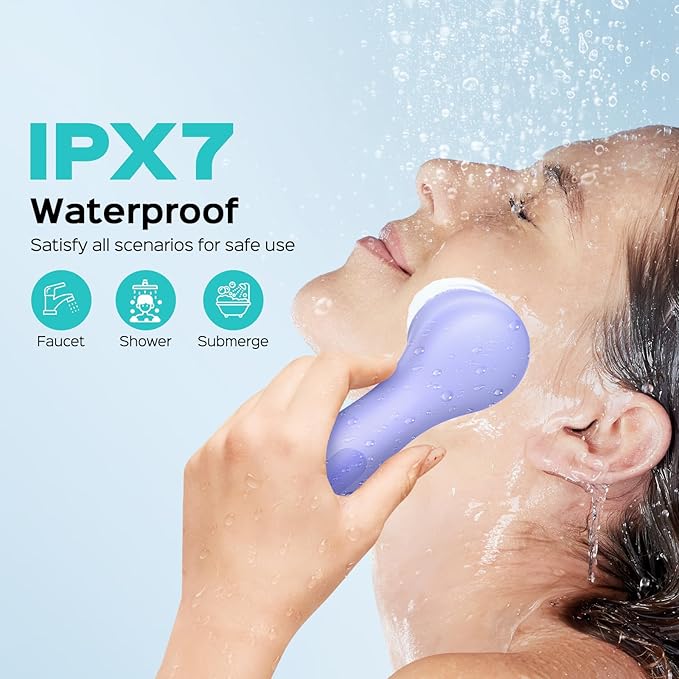 COSLUS FBS03 Face Scrubber Facial Cleansing Brush: 2 in 1 Spin and Vibration Patented Silicone Electric Exfoliator Scrubber with Automatic Foaming Waterproof Face Cleanser Brush for Men and Women