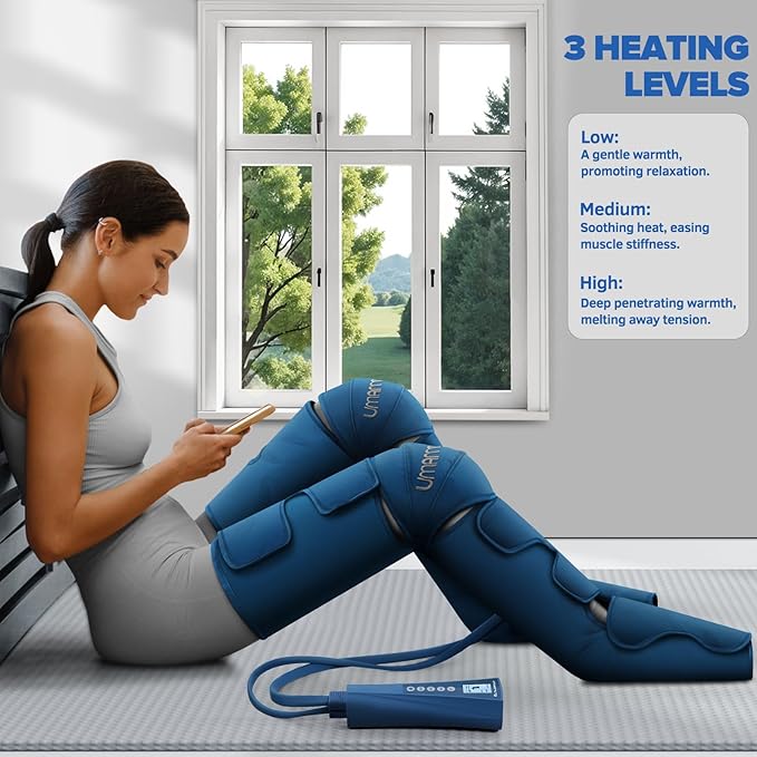 Air Compression Leg Massager with Heat - Ideal Christmas Mother's Day and Father's Day Gifts for Men Women Dad Mom - Relieves Foot and Knee Pain Eases Varicose Veins Cramps Swelling and Edema