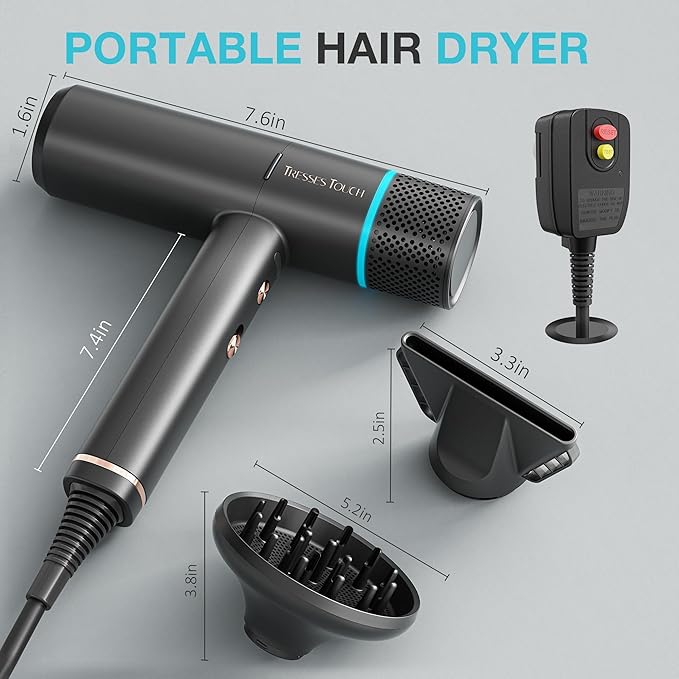 Hair Dryer High-Speed Ionic Low Noise Blow Dryer Powerful 1600 Watt Motor for Fast Drying and Straight &amp Wavy Hair Lightweight Professional Hairdryer with Diffuser &amp Nozzle for Home Salon