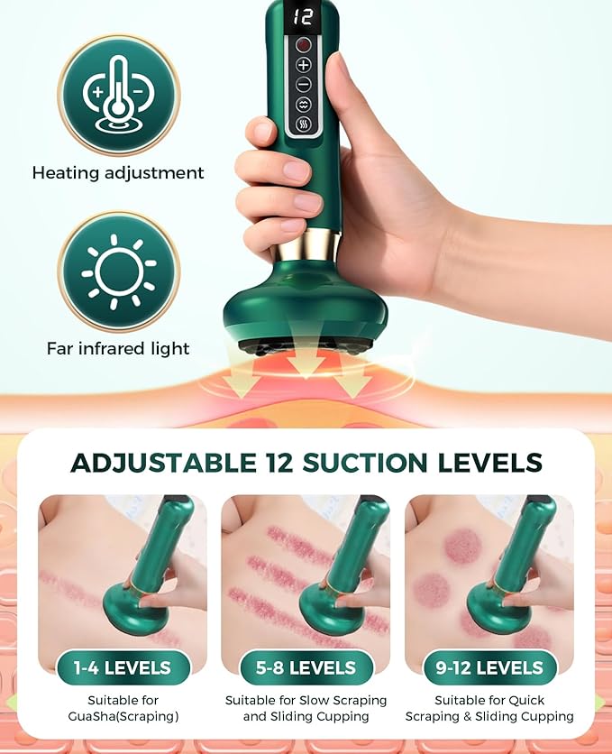 Intelligent Handheld Massage Tool for Anti - Cellulite Electric Cupping Device with 12 Suction Modes. This Fat Remover Massager is Suitable for Arms Legs. (Olive)