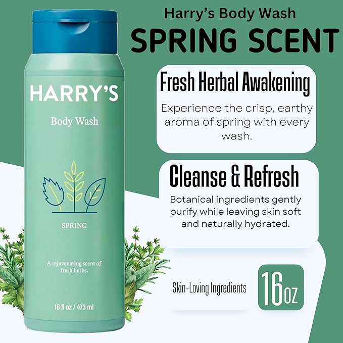 Harry's Men's Body Wash 18 Fl oz (Pack of 4) | Men's Body Wash and Shower Gel Variety Pack - Stone Redwood Fig &amp Spring Scent | Sulfate-Free for Men