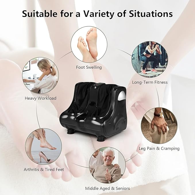 MEDIMALL Foot and Calf Massager Electric Foot Massager Fatigue Feet Shiatsu Foot Massager with VibrationDeep Kneading Vibration Rolling Leg Massager for Pain Relief (Black)