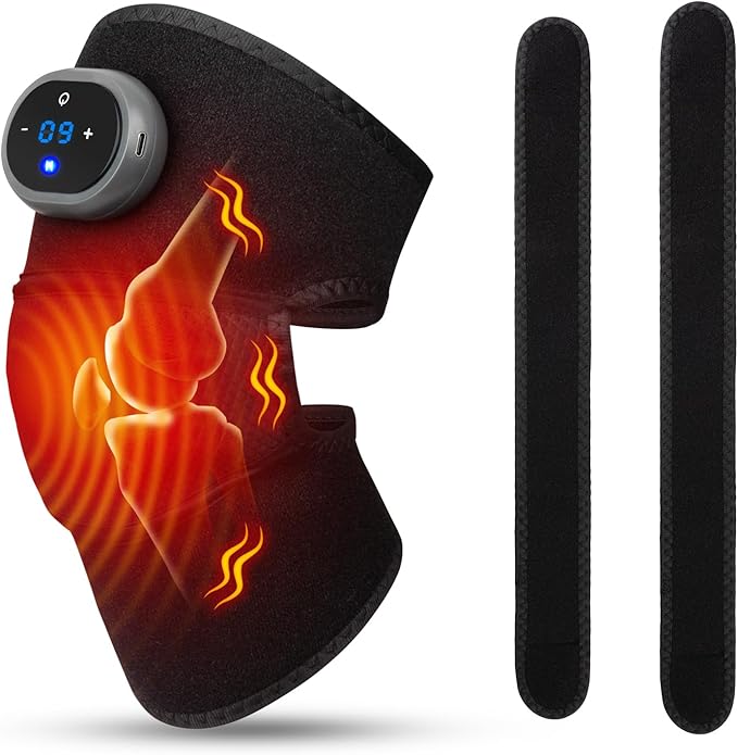 BIBIRE Knee Brace Massager with Heat Vibration Massage Pain Relief for Joints Elbow Shoulder Ligament and Muscles Injuries Two Adjustable Straps for Family Home