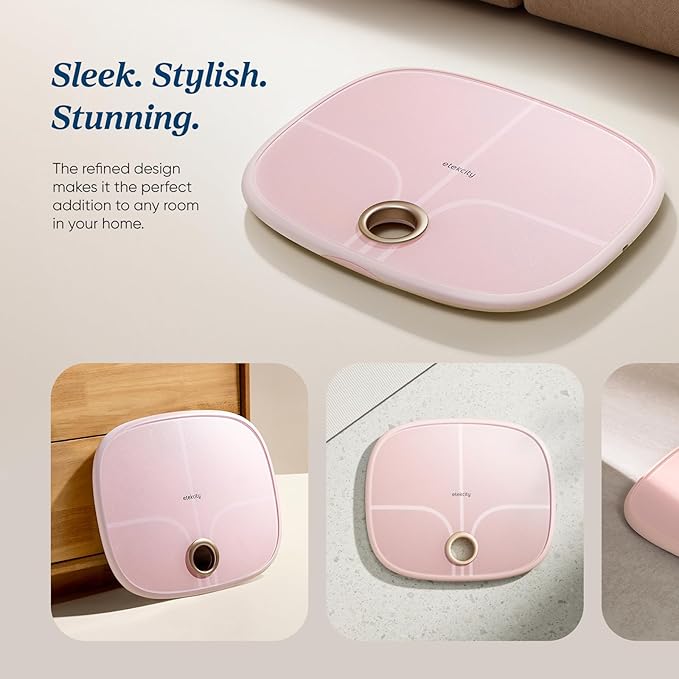 Etekcity Rechargeable Pink Smart Scale for Body Weight BMI Fat Muscle Mass Digital Bathroom Scale with 13 Metrics Secret Mode Bluetooth Connect to Free Apps Cotton Candy Pink