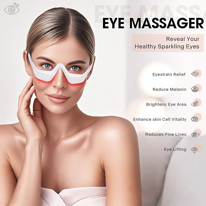 Under Eye Red Light Therapy Massager Glasses Eye Massager with 2 ModesEye Massager for Eye Bags Dark Circles Puffiness Wrinkles Fine Lines