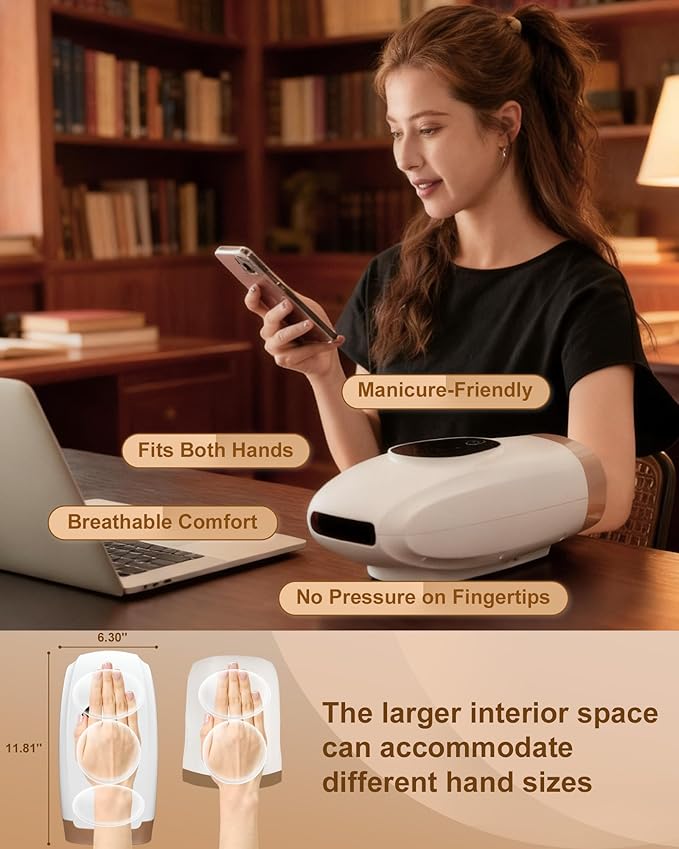 Hand Massager for Arthritis and Carpal Tunnel Relief Cordless Hand Massager with Heat and Compression 6 Modes 6 Intensities 3 Heat Levels Gifts for Women &amp Men White