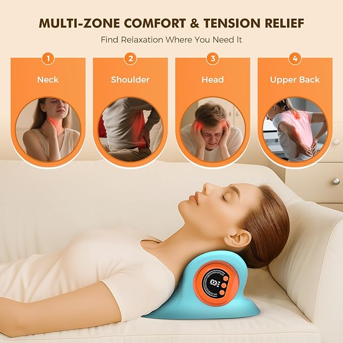 Neck Massager 2026 Portable Neck Traction DeviceCervical with Heating &amp Vibration–Relieve Muscle Tension4-in-1 Neck Customizable Massage Modes with Wireless Remote Control