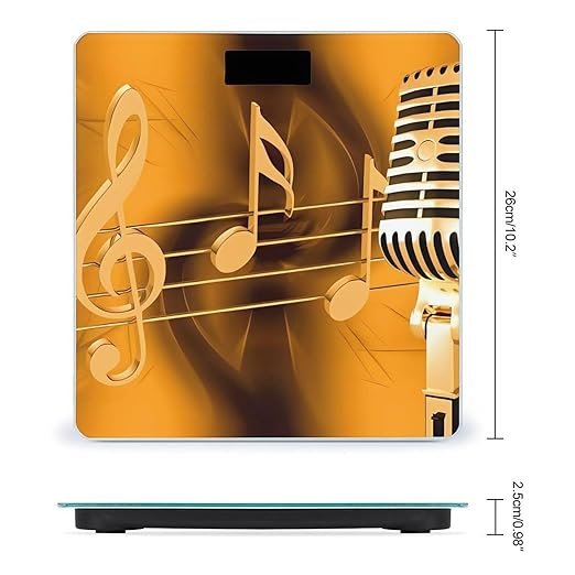 Microphone with Music Notes Scale for Body Weight Anti-Slip Sturdy Tempered Glass Weighing Machine Highly Digital Accurate Bright LCD Bathroom Scale for Household Gift