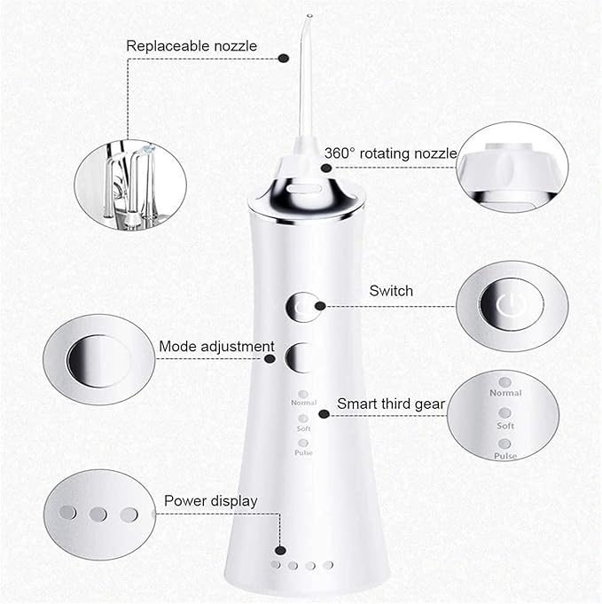 Water Dental Flosser Cordless for Teeth - 3 Modes Dental Oral Irrigator Portable and Rechargeable IPX7 Waterproof Powerful Battery Life Water Teeth Cleaner (Color : White)