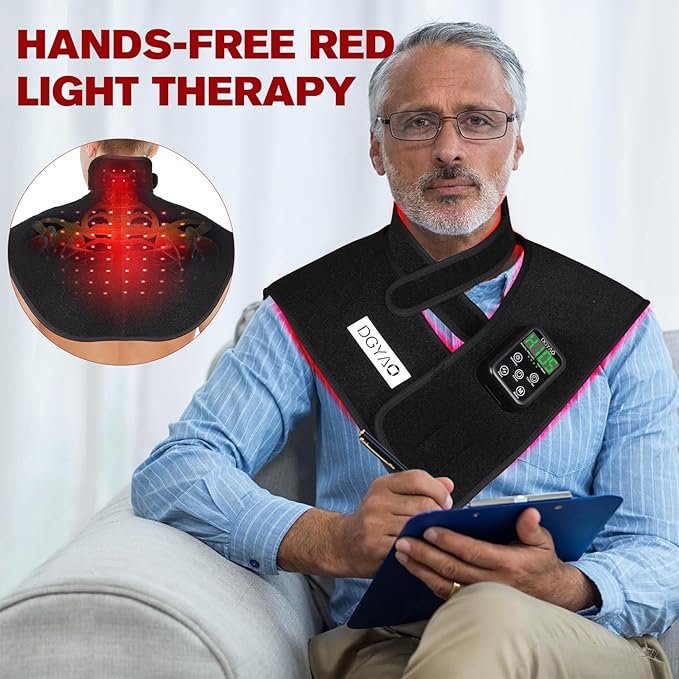 Cordless Led Red Light Therapy for Shoulder Neck Pain Relief Portable Near Infrared Light Therapy Devices for Body Joints Muscle Nerve Relax Wearable Wrap Pads with 6000mAh Battery…