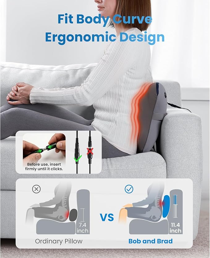 BOB AND BRAD Back Massager with Heat and Remote EZBack Plus Shiatsu Massage Pillow with 3 Level Kneading Deep Tissue Massage for Neck Shoulder Leg Upper &amp Lower Back Pain Relief FSA Eligible