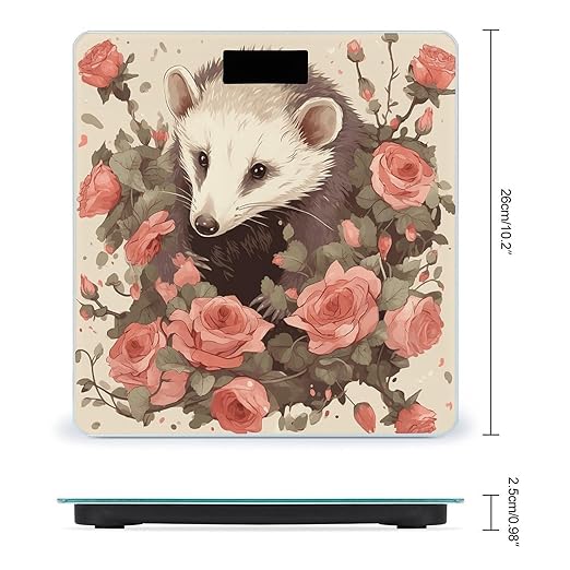 Opossum and RosesScale for Body Weight with LCD High Precision Weighing Scales Fashion Sturdy Tempered Glass Weight Scales Easy-to-Read Digital Bathroom Scale for Daily 400lb