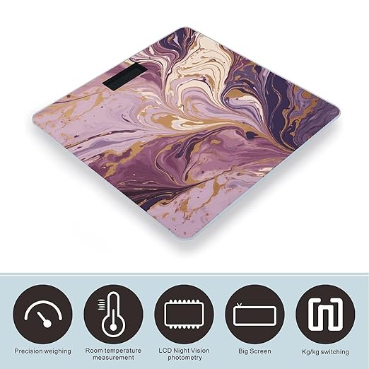 Purple and Gold Marble Scale for Body Weight Digital Bathroom Scale Precision Smart Weighing Scales with Clear LED Display Accurate High Precision Scales Weighing Machine