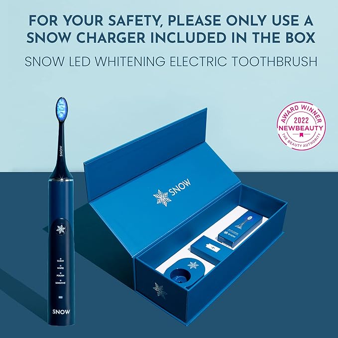 SNOW Electric Toothbrush with Sonic Technology - LED Whitening - 2 LED Brush Heads &amp 4 Brushing Modes - Rechargeable Automatic Toothbrush for Adults with Built-in Timer - Gen 1 Polar Blue