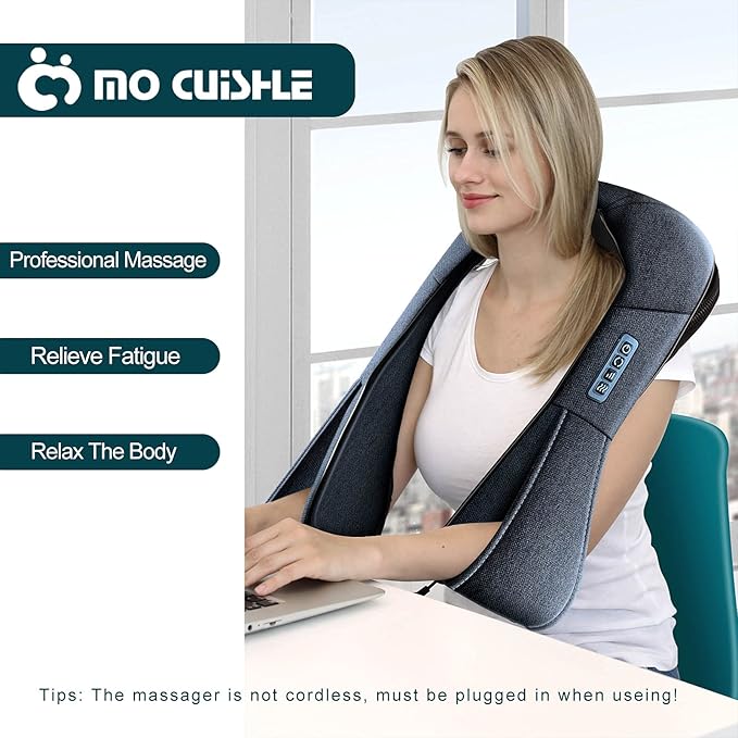 Mo Cuishle Shiatsu Neck and Back Massager with Heat – Deep Kneading for Shoulder and Neck – Ideal Gift for Men Women Mom Dad Him &amp Her – Perfect for Christmas Mother's Day Father's Day Birth
