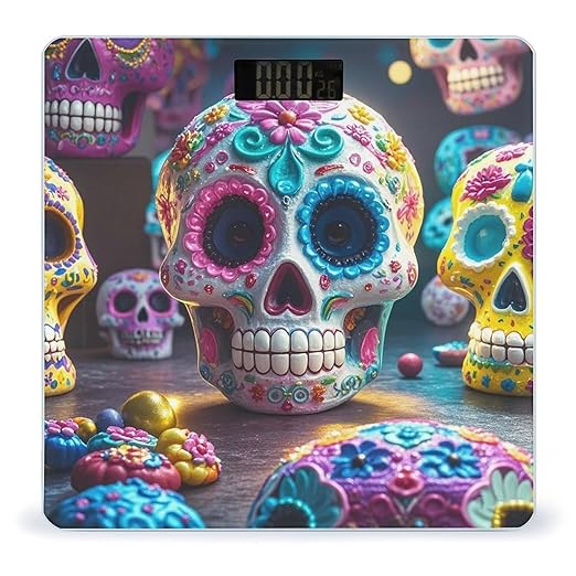 Sugar Skulls Bathroom Scale for Body Weight Bathroom Weighing Scales with Back Lit LED Display Sturdy Tempered Glass Body Weight Bathroom Scale 400lb Weighing