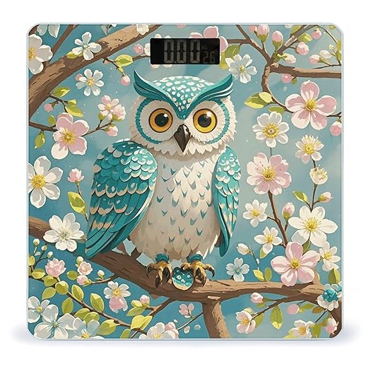 Owl Spring Flowers Turquoise Scale for Body Weight Digital Bathroom Scale Toughened Glass High Precision Scales for Body Weight with Large LCD Backlight Display Weight Scales
