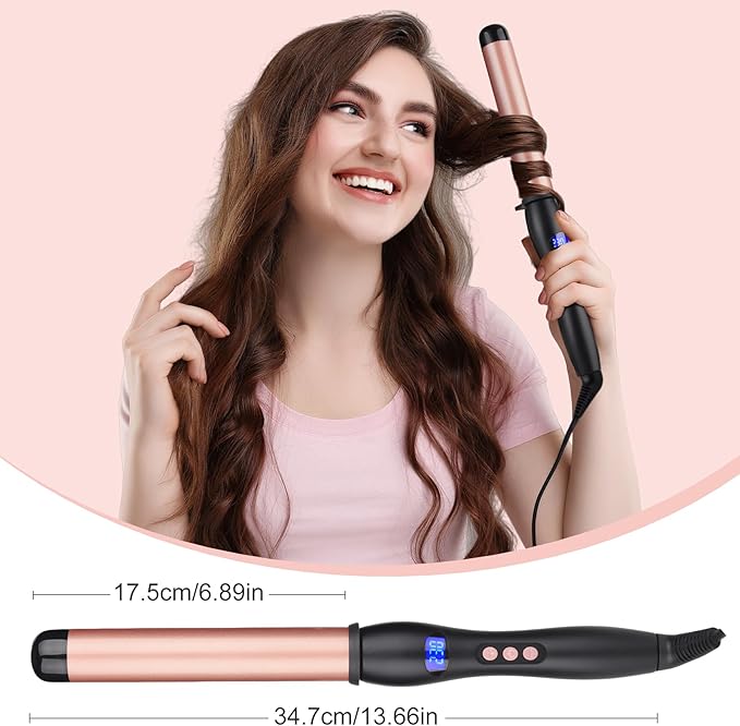 Hair Curling Wand 32mm Curling Iron Professional Ceramic Hair Curler Wand Big Curls Adjustable Digital Temperature Dual Voltage Auto Shut-Off (no Fixing Clip)