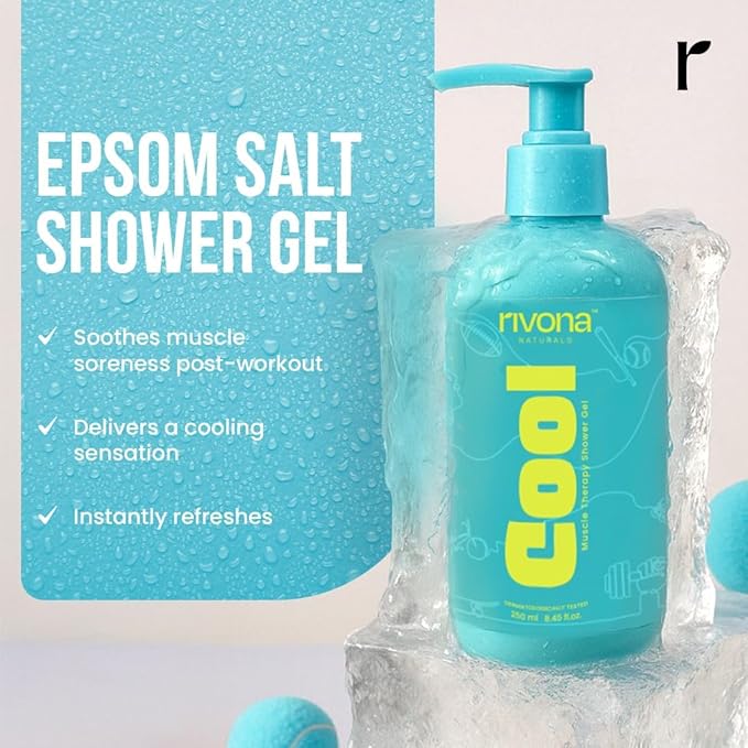 Cool Epsom Muscle Therapy Body Wash with Magnesium (Epsom Salt) Menthol &amp Rosemary Oil | Instant Muscle Recovery Skin Relaxation | Refreshing Scent | 8.81OZ Shower Gel