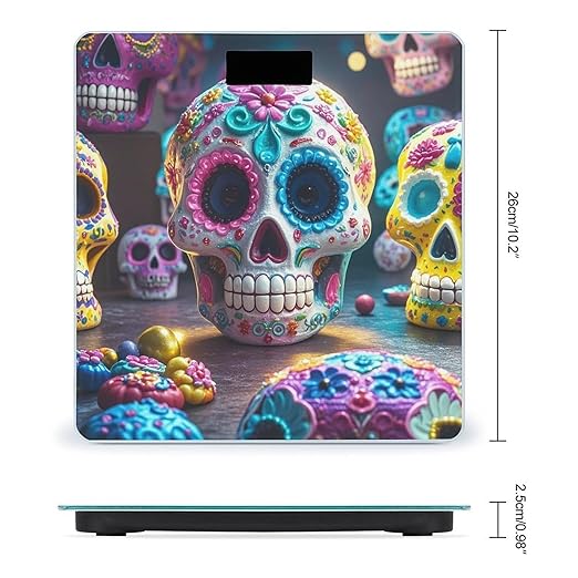 Sugar Skulls Bathroom Scale for Body Weight Bathroom Weighing Scales with Back Lit LED Display Sturdy Tempered Glass Body Weight Bathroom Scale 400lb Weighing