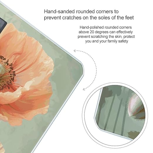 Pastel Poppies Scale for Body Weight Anti-Slip Digital Bathroom Scale Sturdy Toughened Glass Weighing Scales High Precision Safe Rounded Corners Smart Scales