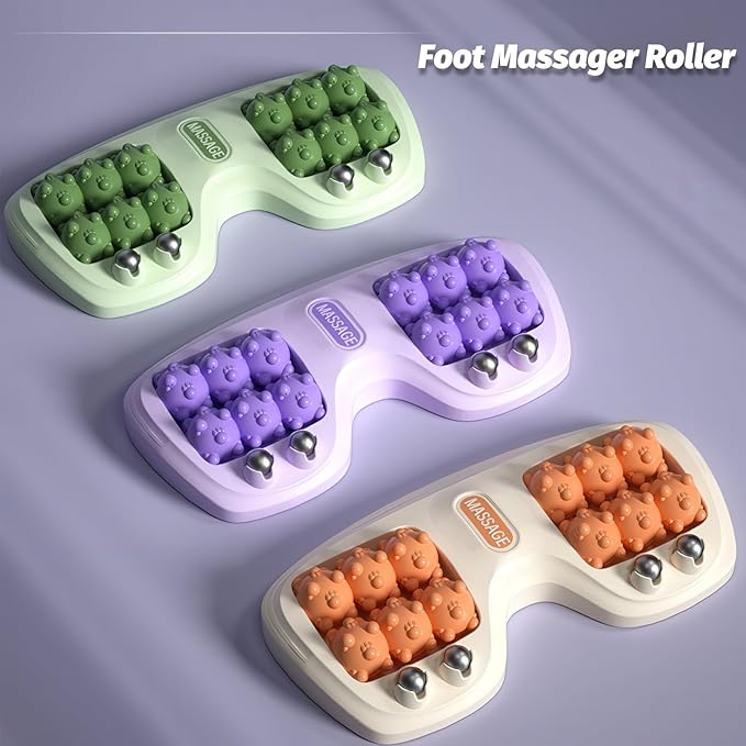 Portable Dual Foot Massage Roller - Deep-Tissue Foot Roller for Soothing Foots Discomfort Acupressure &amp Promoting Circulation - Under-Desk Travel Reflexology Tool (Green)