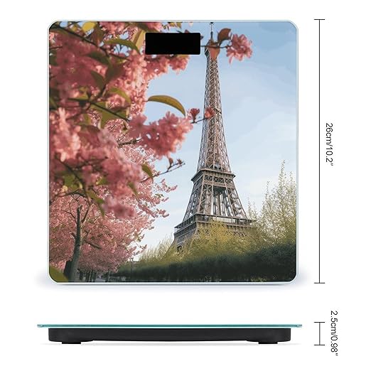 Paris Eiffel Tower Flower Digital Bathroom Scale for Body Weight Weighing Scale with Backlit LCD Display High Precision Measurements &amp Measures Weight Up to 180kg