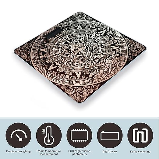 Mayan Calendar End of The World Weight Scale Large Bathroom Scales Digital Weight with Bright LED Display Non Slip Automatic Weighing Scale Fashion Weighing Machine for Body