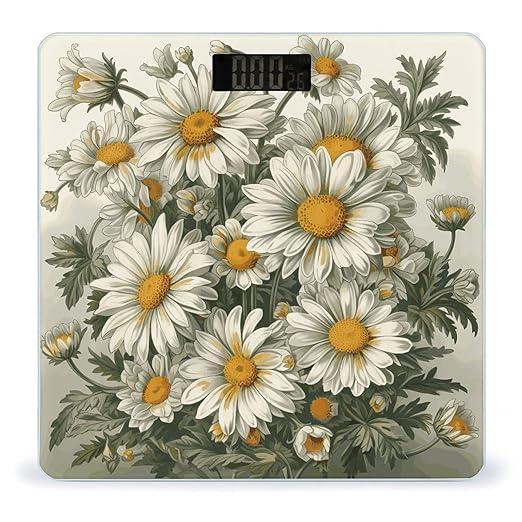 Watercolor Daisy Scale for Body Weight Anti-Slip Digital Bathroom Scale Sturdy Toughened Glass Weighing Scales High Precision Safe Rounded Corners Smart Scales