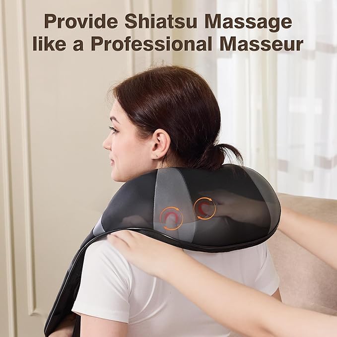 Neck Massager with Heat - Back and Neck Massager for Pain Relief Deep Tissue Shiatsu Kneading Massage Pillow Neck and Shoulder Massager Gifts for Men Women Mom Dad (Not Cordless)
