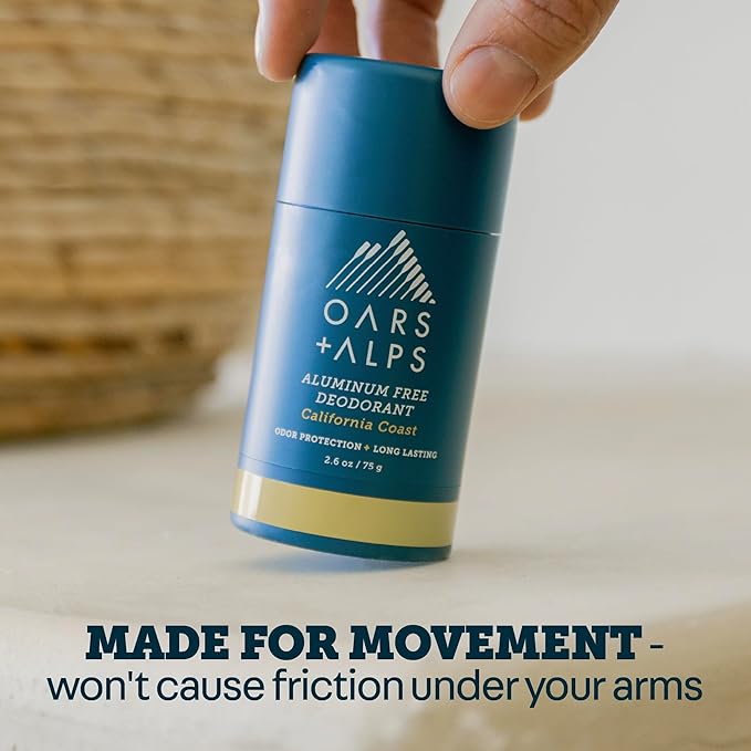 Oars + Alps Aluminum Free Deodorant for Men | Long Lasting Odor Protection Clear &amp Free of White Residue Anti-Chafing Smooth Glide Dermatologist Tested California Coast 2pk 2.6oz