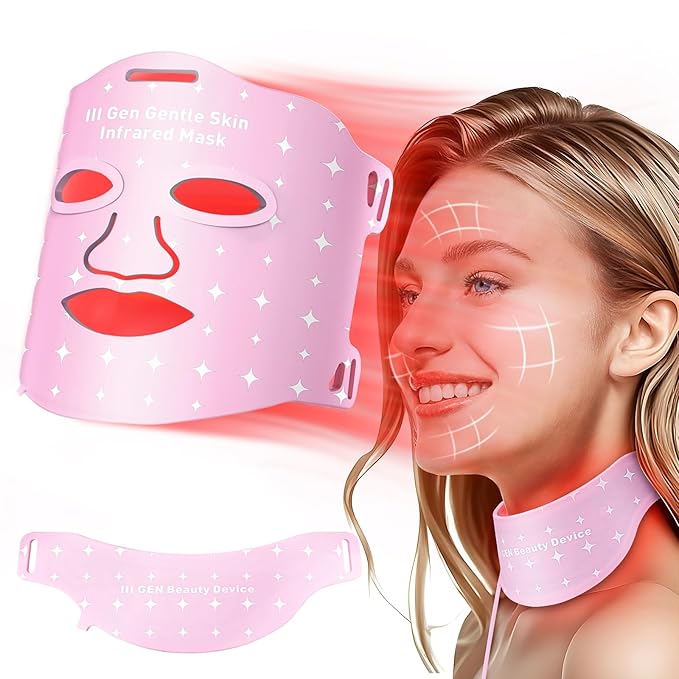 Red Light for FaceRed Light Mask For Face And Neck Women25°C-32°C Heated Infrared Face MaskAnti-Aging InfraredLED 940nm IR