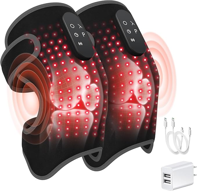 Red Light Therapy &amp Vibration Massage Knee Brace 660nm&amp850nm Near Infrared Light Therapy Heated Knee Massager for Pain Relief Heated Knee Wrap for Knee Joint Elbow Heating Pad Gift for Me