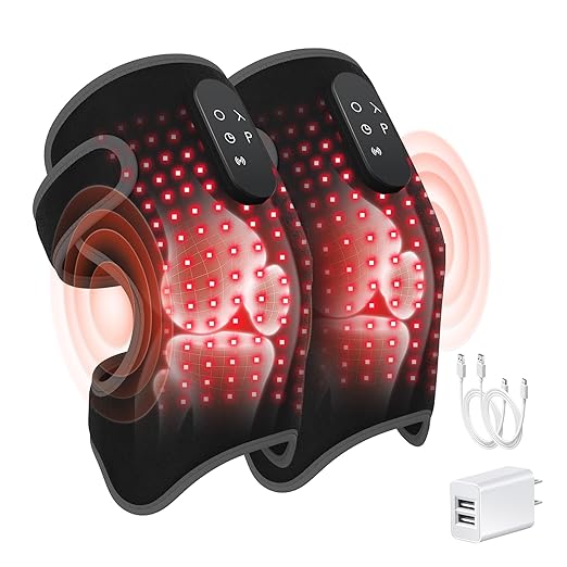 Red Light Therapy &amp Vibration Massage Knee Brace 660nm&amp850nm Near Infrared Light Therapy Heated Knee Massager for Pain Relief A Pair of Knee WrapHeating Pad for Faster Recovery
