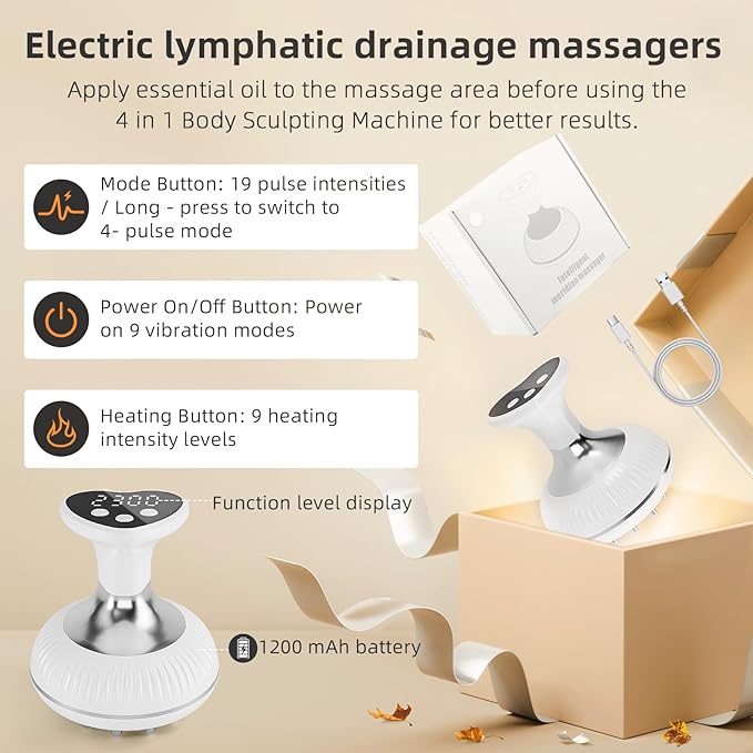 Lymph Drain Massager (Electric) – Fights Cellulite Sculpts Body! Has Heat Vibe Light &amp Microcurrent Works on Legs arms Belly Reduces Stretch Marks!(Silver)