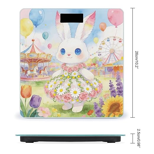Flowered Dress Rabbit Smart Scale for Body Weight Digital Bathroom Scale Toughened Glass Weight Scale with Large LCD Backlight Display High Precision Scales Weighing Machine
