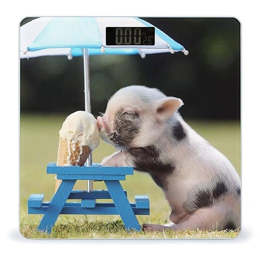 Pigs Eating Ice Cream Scale for Body Weight Anti-Slip Sturdy Tempered Glass Weighing Machine Highly Digital Accurate Bright LCD Bathroom Scale for Household Gift