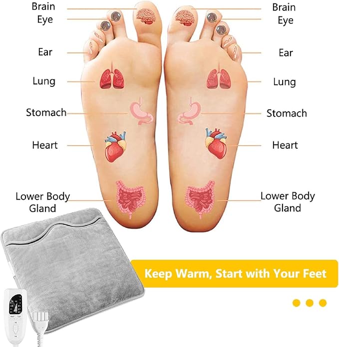 Electric Heating Pads Foot Warmer Heated Cover Feet Hands Legs Back Warmer Body for Men and Women 6 Heat Levels and 4 Timers Home School Office Outdoor Winter (US/EU/UK)