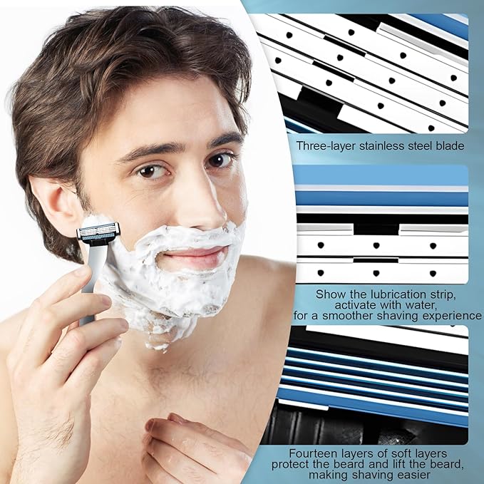 Razor Refills for Men 24 Count Compatible With Mach3 Razor Blade Refills Dual Lubrication Blades for Extra Close &amp Comfortable Shave Value Pack