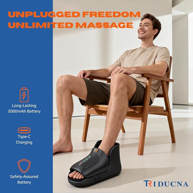 TRIDUCNA Shiatsu Foot and Ankle Massager with Heat - Electric Feet Massage Machine with Multi-Level Deep Kneading and Air Compression for Plantar Fasciitis Tired Foot Muscle Relax at Home or Office