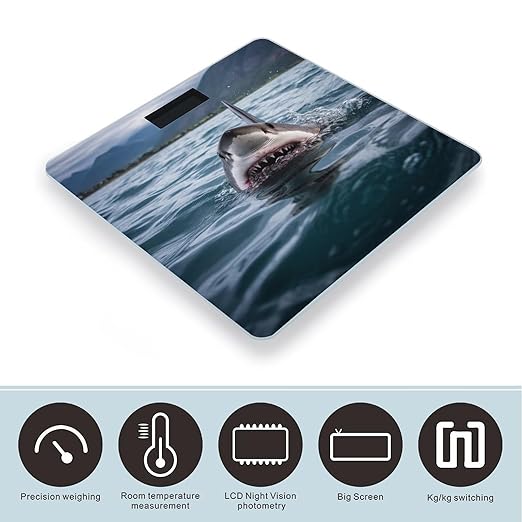 Shark in The Lake Scale for Body Weight Highly Accurate Digital Bathroom Scale Sturdy Tempered Glass Weighing Scales with LCD Display Fashion Body Fat Smart Scales 400lb