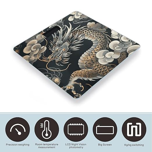 Black Oriental Dragon Scale for Body Weight Accurate Digital Bathroom Scale Toughened Glass High Precision Scales Smart Weight Scales with Large LCD Backlight Display Weighing Machine