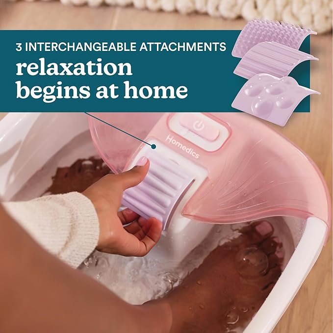 Homedics Bubble Bliss® Deluxe Footbath Gift Set – Heated Foot Spa with Invigorating Bubbles 3 Massage Attachments Pumice Stone Moisturizing Heel Socks &amp Splash Guard for Ultimate Relaxation
