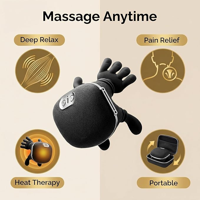Cordless Shiatsu Neck and Shoulder Massager with Heat Deep Tissue Kneading Back Massager for Pain Relief Rechargeable Portable Massage Wrap for Neck Shoulders Back Office &amp Home Use