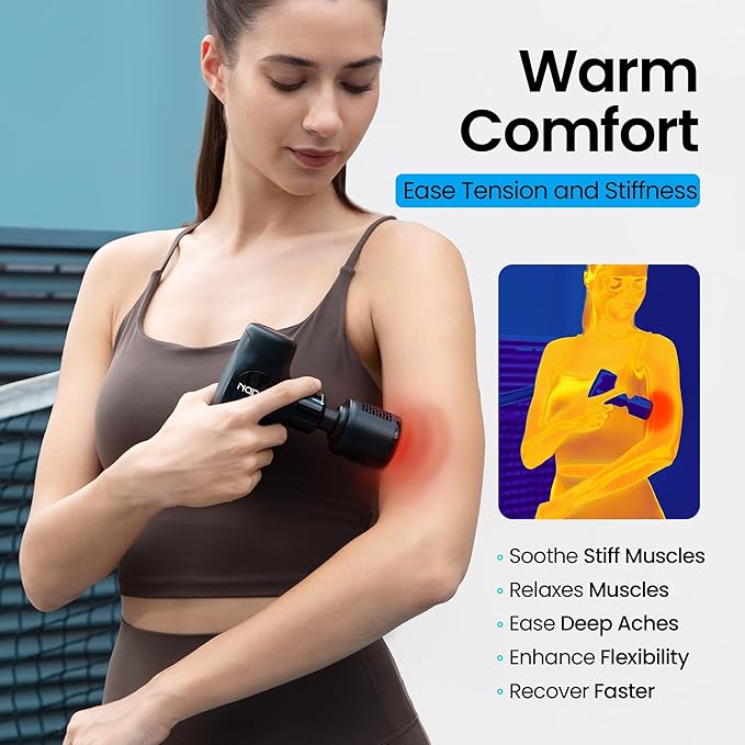 NAPRE 3-in-1 Mini Massage Gun with Heat and ColdDeep Tissue Back Massage with Detachable Handle for Neck/Body Pain ReliefPortable Handheld Percussion Muscle MassagerSmall &amp Quiet5 Headswith C