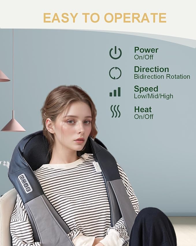 Neck Massager with Heat Shiatsu Shoulder and Back Massager Electric Kneading Back Massager Massage Pillow for Deep Tissue Birthday Day Gifts for Husband Wife Dad Mom Women &amp Man