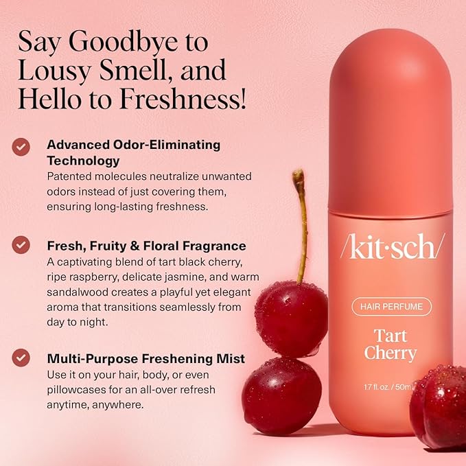 Kitsch Tart Cherry Soap Bar &amp Hair Perfume – 2-Piece Body &amp Hair Care Shower Set