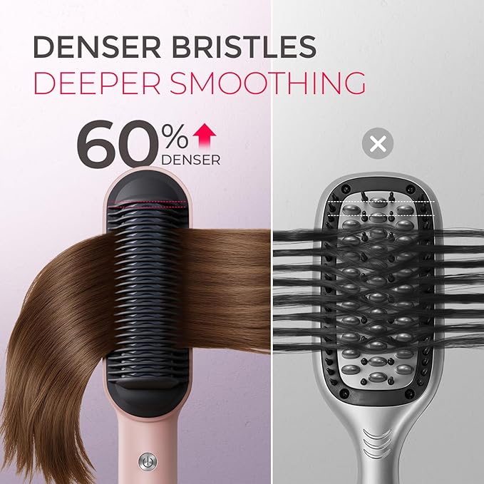 TYMO Ring Hair Straightener Brush – Hair Straightening Iron with Built-in Comb 20s Fast Heating &amp 5 Temp Settings &amp Anti-Scald Perfect for Professional Salon at Home Sakura Pink