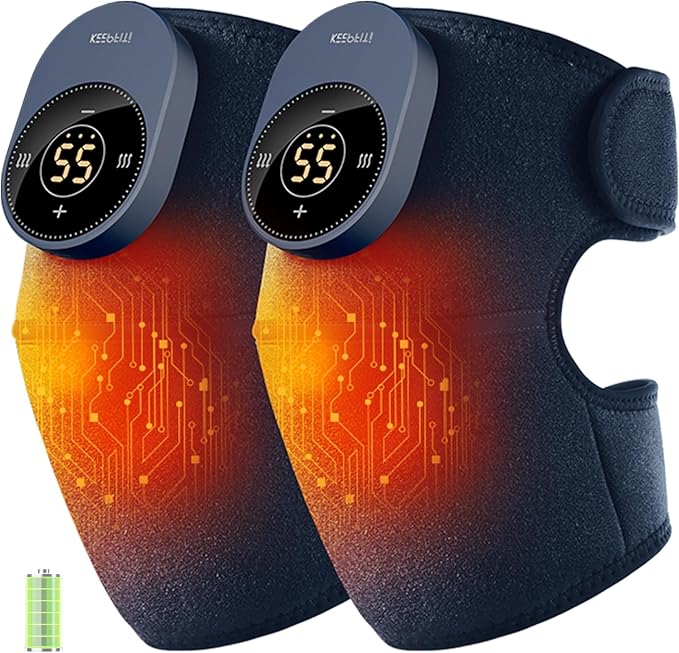 Cordless Knee Massager with Heat Vibration for Pain Relief MAXwarm 3.0[2026 Upgraded]-Electric Heated Knee Brace with 3 Heat Levels and 3 Massage Mode for Men Women(Blue 2-Pack)
